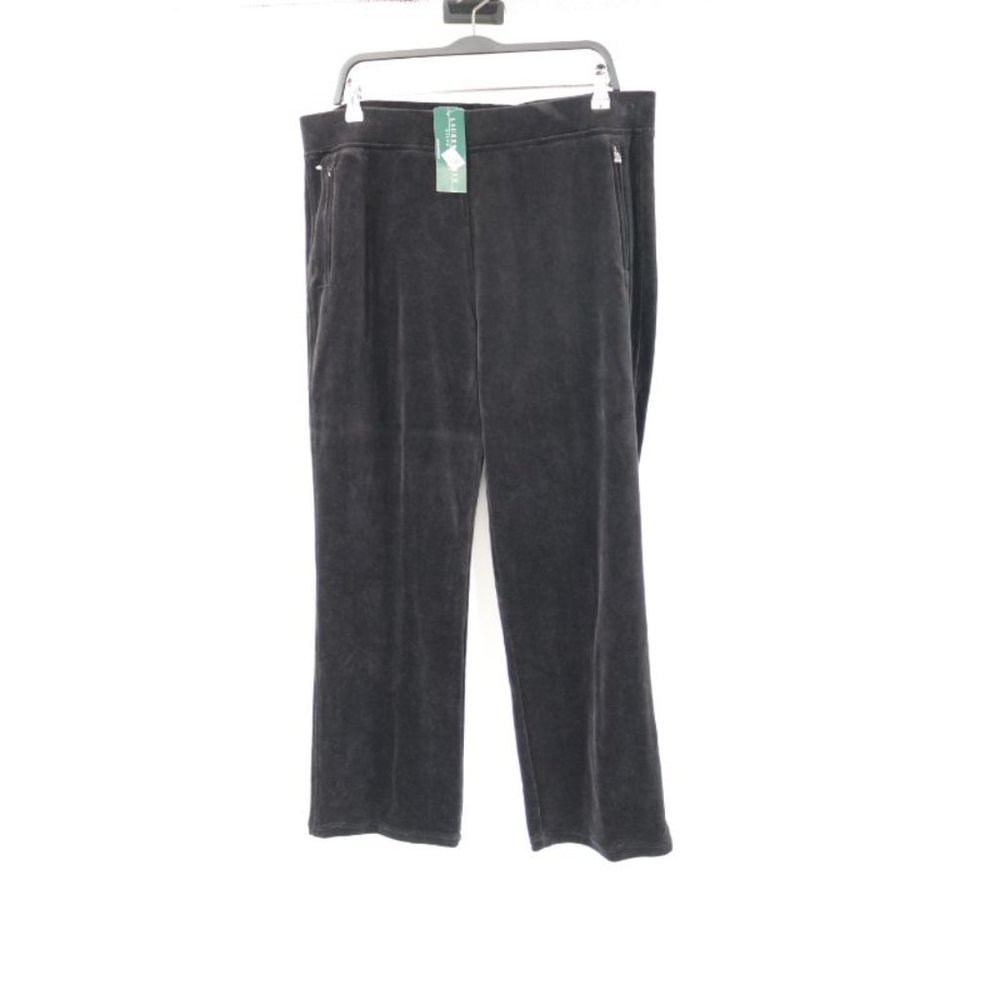 NWT Ralph Lauren Pants Women Large Active Black Velour Straight Leg High‎ Rise